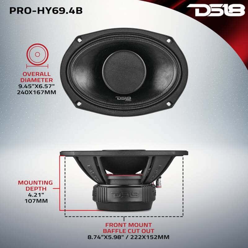 DS18 — DS18 6x9in 250 Watts RMS 4 ohm Mid-Range Loudspeaker w/ Water Resistant Cone - view 3