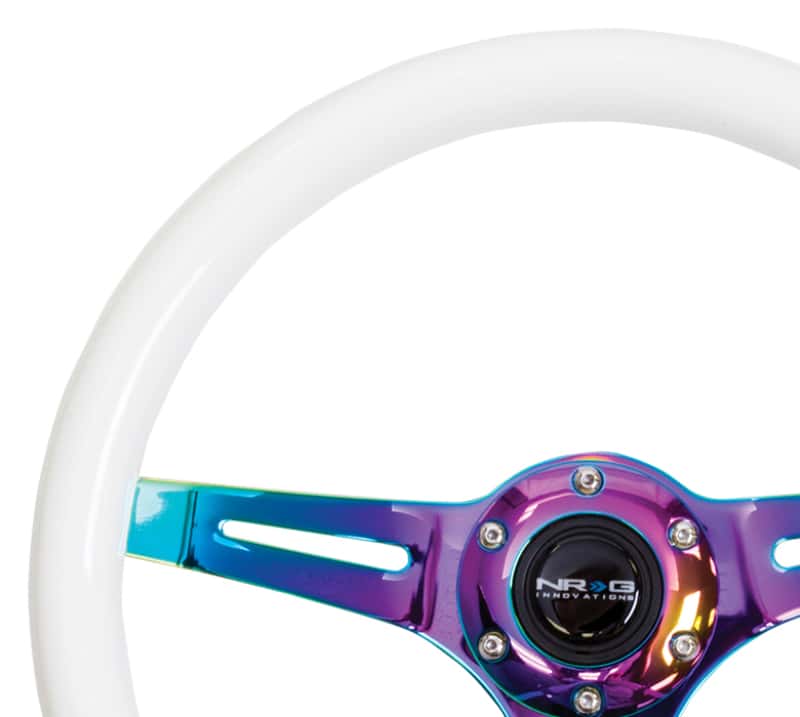 NRG — NRG Classic Wood Grain Steering Wheel (350mm) Glow-N-The-Dark Green Grip w/Neochrome 3-Spoke Center - view 2