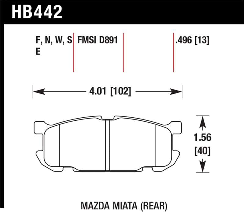Hawk Performance — Hawk 01-02 Miata w/ Sport Suspension HP+  Street Rear Brake Pads (D891)
Disc Brake Pad - view 1