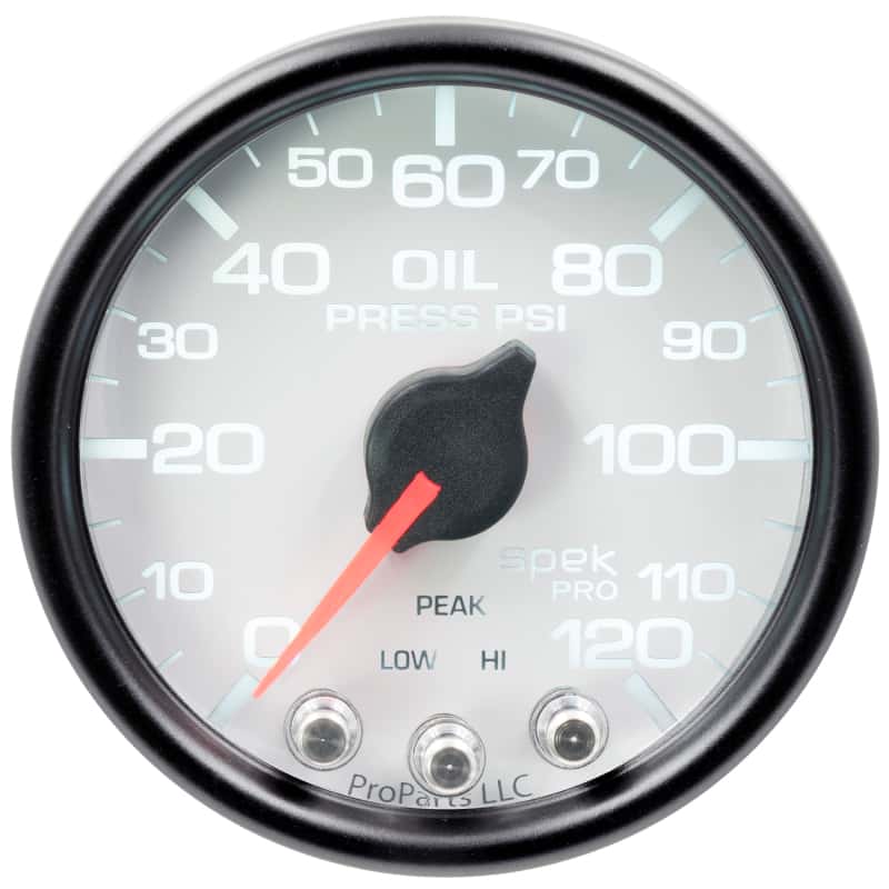 AutoMeter — Autometer Spek-Pro Gauge Oil Press 2 1/16in 120psi Stepper Motor W/Peak & Warn Wht/Blk
GA 2" OILP WCB SPEK - view 2