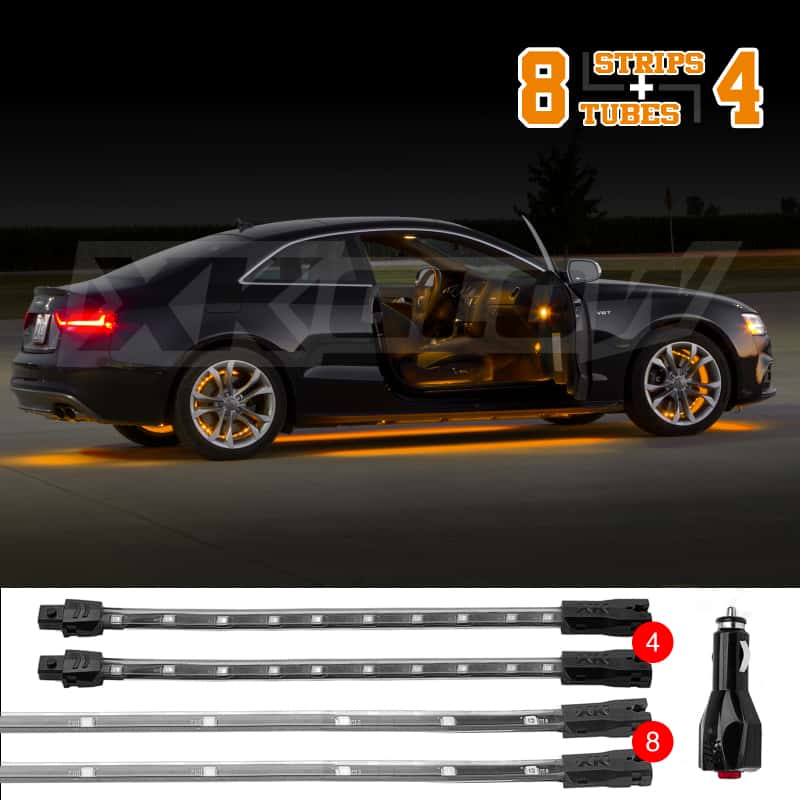 XKGLOW — XK Glow Strip Single Color Underglow LED Accent Light Car/Truck Kit Amber - 8x24In Tube + 4x8In - view 1