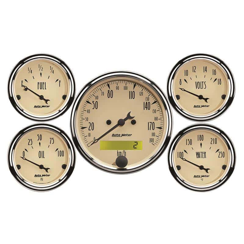 AutoMeter — Autometer Antique Beige 5-Gauge Kit 3-1/8in Electrical Speedometer 190KPH
GA KT 5PC E SPD K AB - view 2