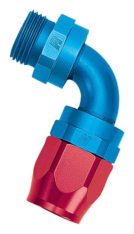Russell — Russell Performance Hose End #6 Hose to #6 Radius Inlet Port Swivel 90 Deg Red/Blue
Hose Fitting - view 3