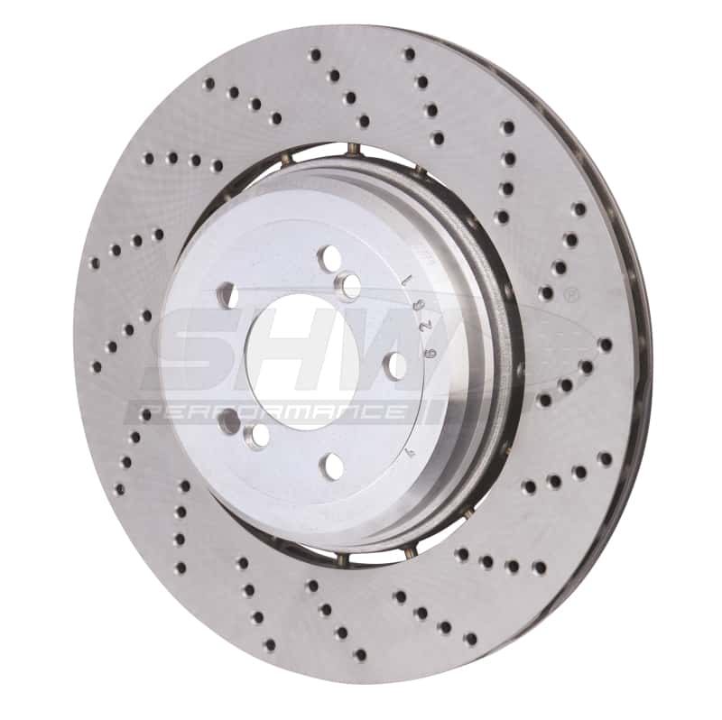 SHW Performance — SHW 06-10 BMW M5 5.0L Right Rear Cross-Drilled Lightweight Brake Rotor (34212282808) - view 2