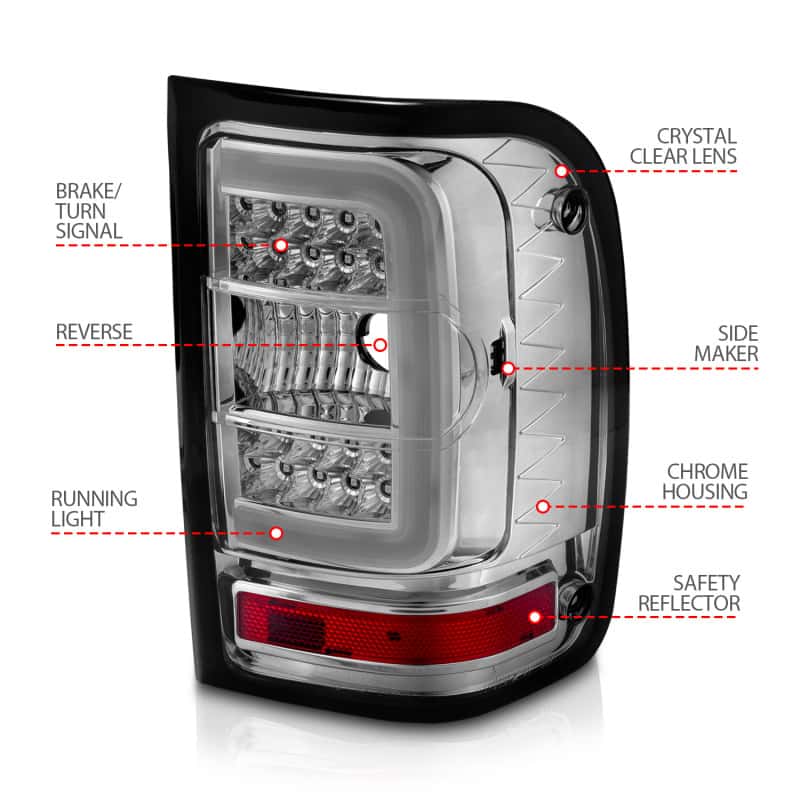 ANZO — ANZO 2001-2011 Ford  Ranger LED Tail Lights w/ Light Bar Chrome Housing Clear Lens - view 8