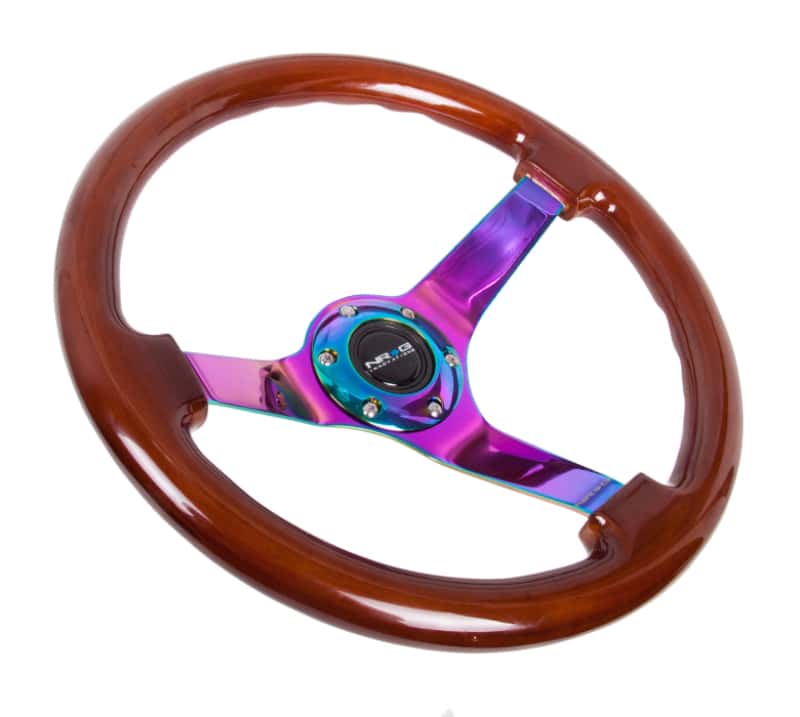 NRG — NRG Reinforced Steering Wheel (350mm / 3in. Deep) Classic Dark Wood w/4mm Neochrome Solid 3-Spoke - view 2