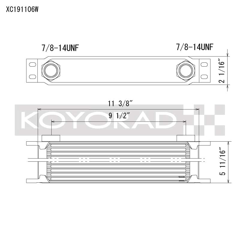Koyo — Koyo 19 Row Oil Cooler 11.25in x 5.75in x 2in (AN-10 ORB provisions)
Racing Oil Cooler - view 1