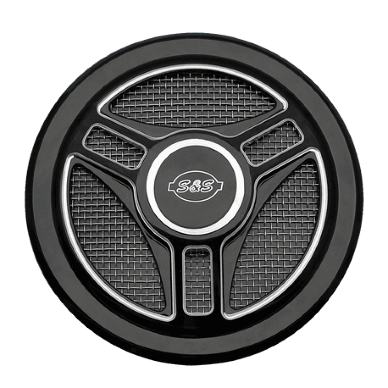 S&S Cycle — S&S Cycle Stealth Applications Tri-Spoke Air Cleaner Cover w/ Machined Highlights - Gloss Black - view 2