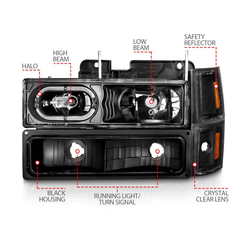 ANZO — ANZO 88-98 Chevrolet C1500 Crystal Headlights Black Housing w/ Signal and Side Marker Lights
Head Light Set
HdLtSet - view 10