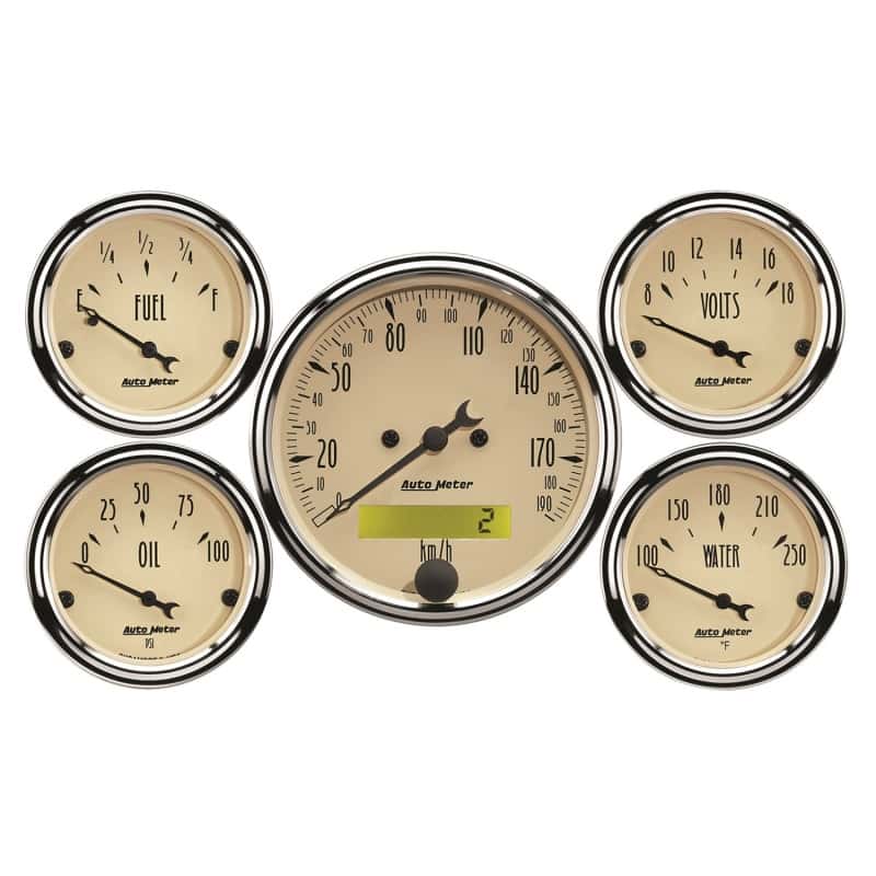 AutoMeter — Autometer Antique Beige 5-Gauge Kit 3-1/8in Electrical Speedometer 190KPH
GA KT 5PC E SPD K AB - view 1