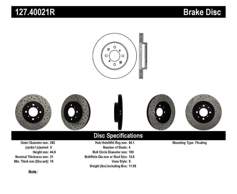Stoptech — StopTech 90-01 Acura Integra (exc. Type R) / 01-05 Honda Civic / 07+ Honda Fit / 93-97 Del Sol VTEC
Disc Brake Rotor
Slot/Drill Rotor - view 6