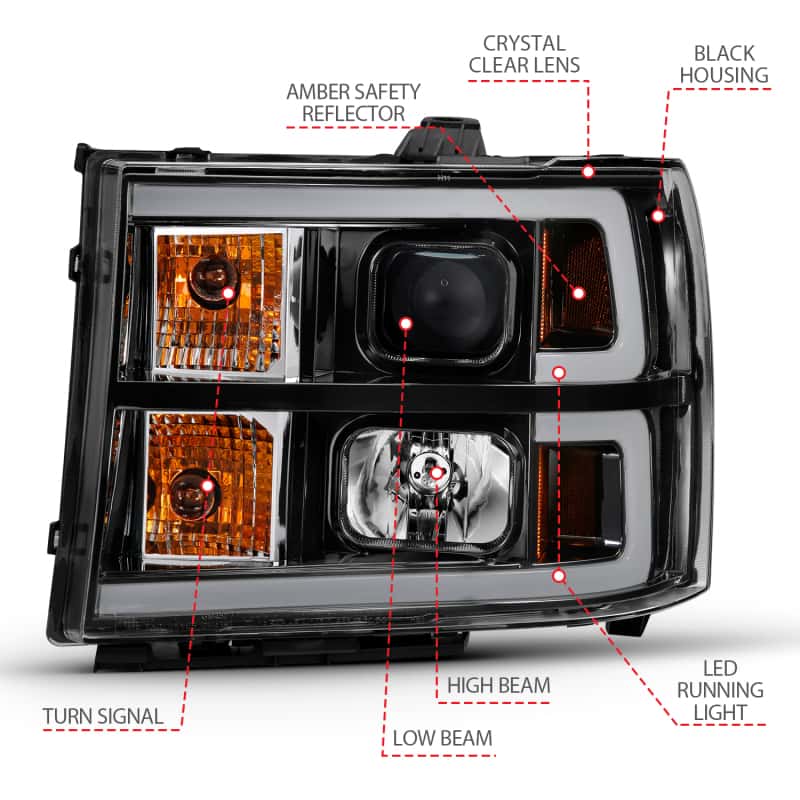 ANZO — ANZO 2007-2013 GMC Sierra 1500 Projector Headlight Plank Style Black w/ Clear Lens Amber
Head Light Set
HdLtSet - view 10