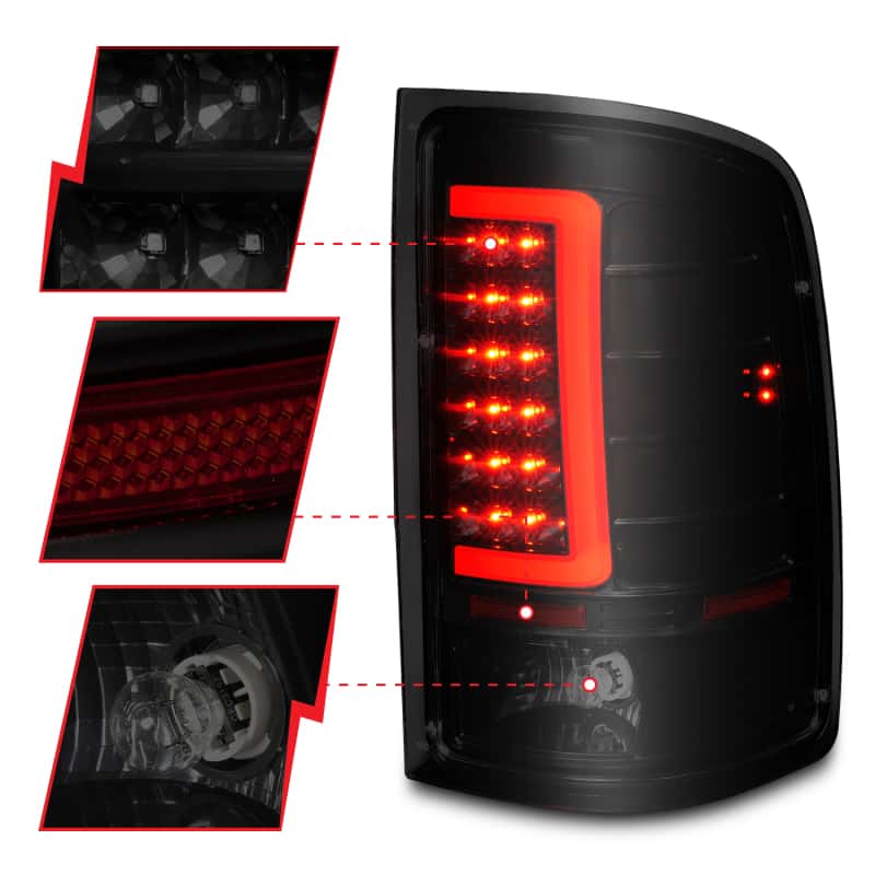 ANZO — ANZO 2007-2013 GMC Sierra LED Tail Lights w/ Light Bar Black Housing Smoke Lens - view 4