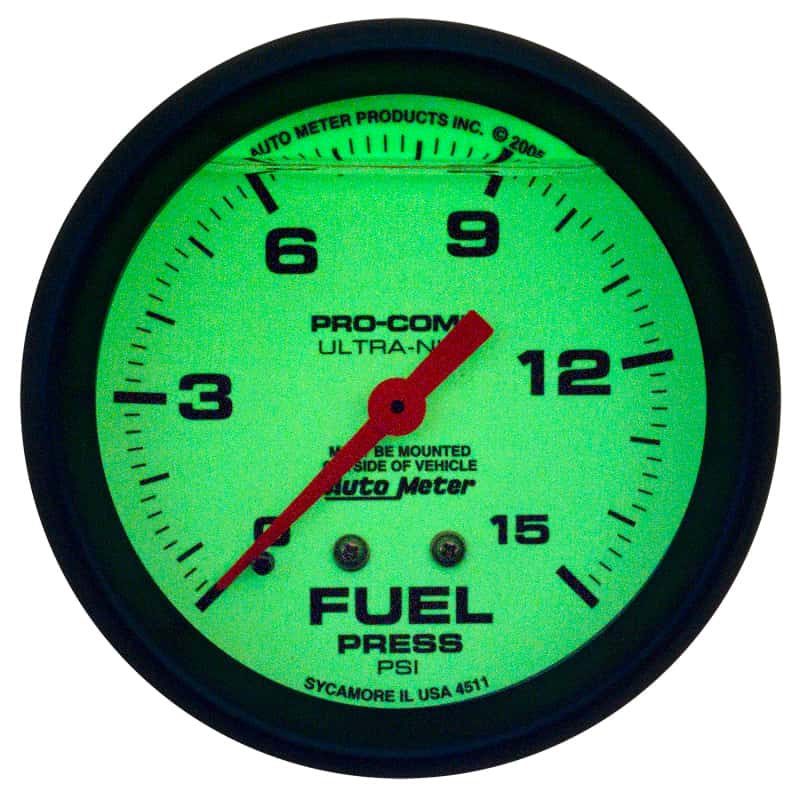 AutoMeter — Autometer Ultra-Nite 2-5/8in 15psi Mechanical Glow In The Dark Fuel Pressure Gauge
GA 2.6" FP 15 LFG UN - view 3
