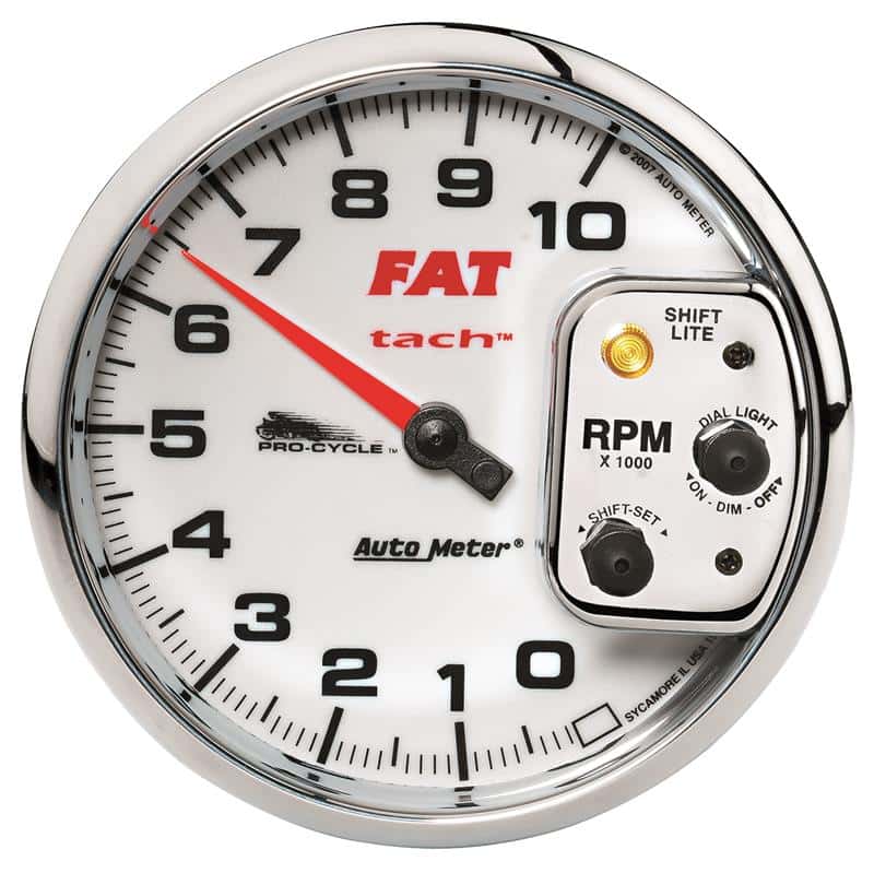 AutoMeter — Autometer Pro-Cycle Gauge Tach 5in 10K Rpm Shift- Lite 2&4 Cylinder White Fat Tach
5" 10KRPM SL FAT PC - view 1