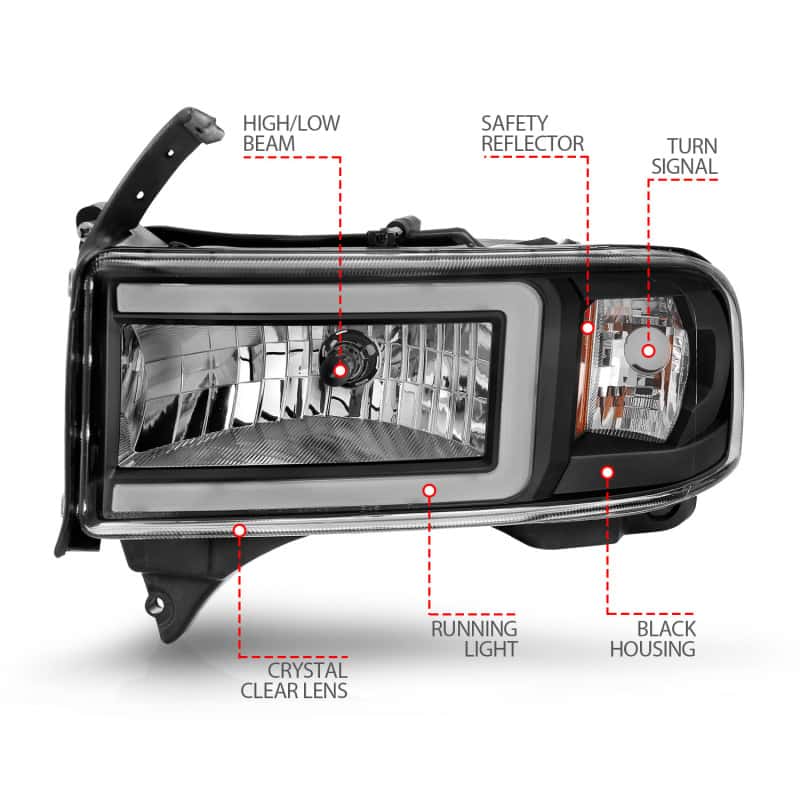 ANZO — ANZO 94-02 Dodge RAM Crystal Headlight - w/ Light Bar Black Housing
Head Light Set
HdLtSet - view 10