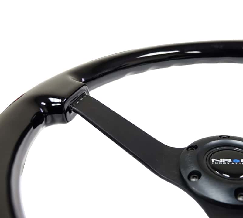 NRG — NRG Reinforced Steering Wheel (350mm / 3in. Deep) Black w/Black Chrome Solid 3-Spoke Center - view 3