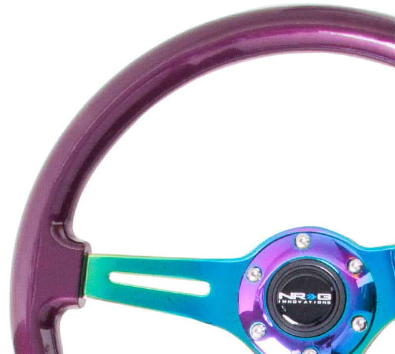 NRG — NRG Classic Wood Grain Steering Wheel (350mm) Purple Pearl Paint w/Neochrome 3-Spoke Center - view 3
