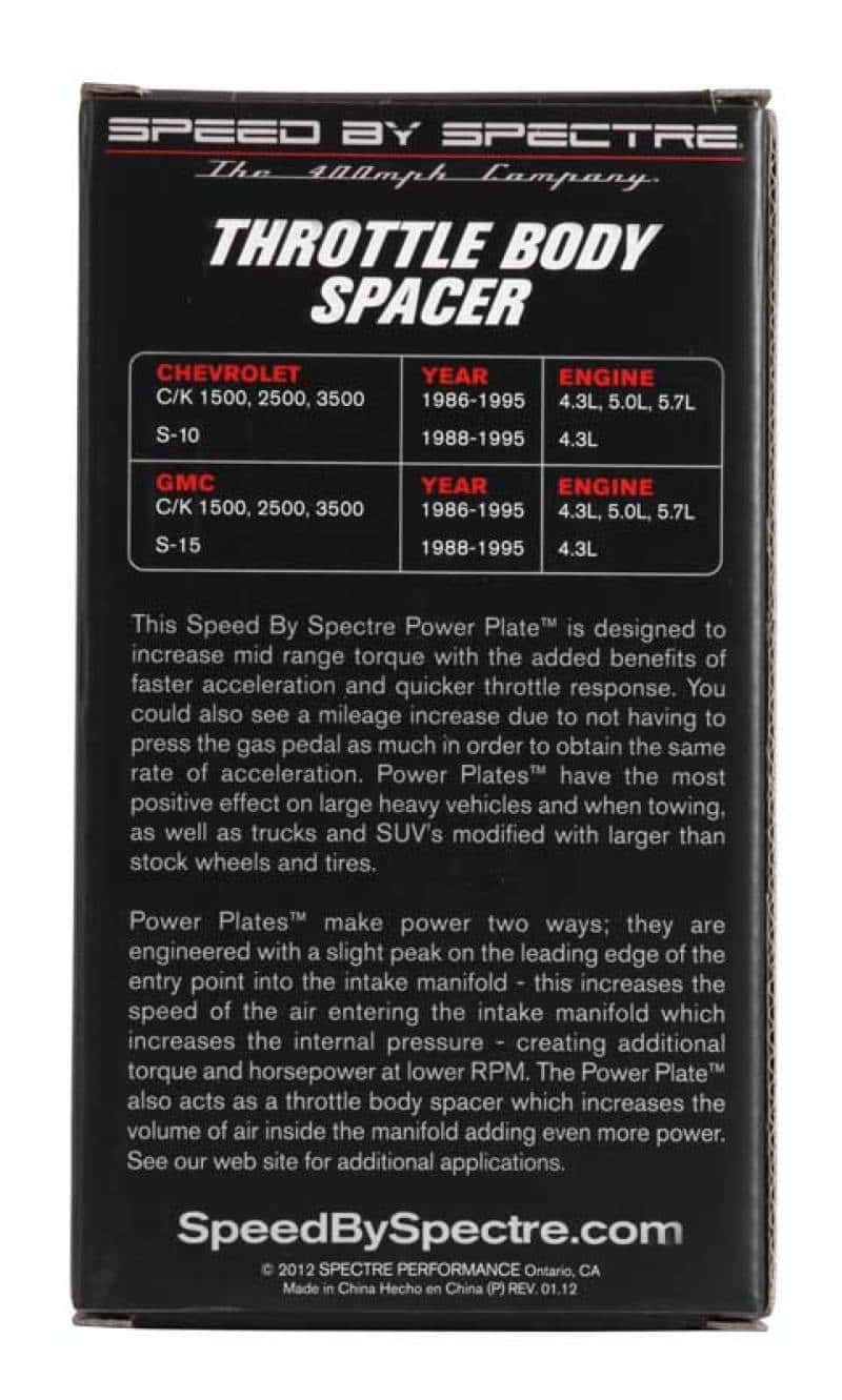 Spectre — Spectre 86-95 GM 4.3L/5.0L/5.7L Throttle Body Injection Spacer
Throttle Body Inject
Spacer - view 13