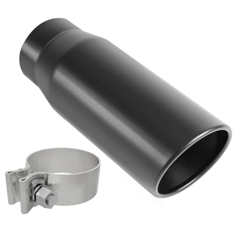 Magnaflow — MagnaFlow Tip Black Coated  w/ Clamp Single Wall Round Outlet 4in Diameter 3in Inlet 12in Length
Stainless Steel
Exhaust Tip - view 1