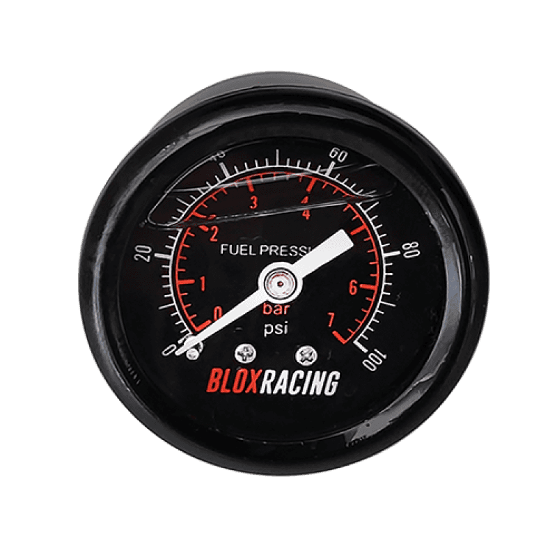 BLOX Racing — BLOX Racing Liquid-Filled Fuel Pressure Gauge 0-100psi (Black Face) - view 1