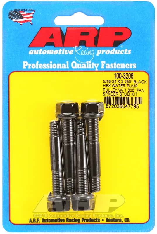 ARP — ARP 5/16-24 X 2.250 Black Hex Water Pump Pulley w/ 1.000in Fan Spacer Stud Kit - view 1