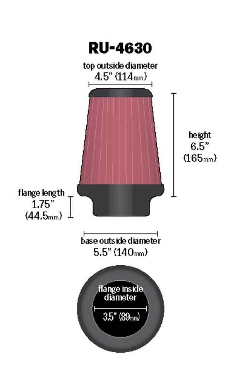 K&N Engineering — K&N Universal Air Filter 3-1/2in Flange / 5-1/2in Base / 4-1/2in Top / 6-1/2in Height
Universal Clamp-On A
Clamp-on Air Filter - view 3