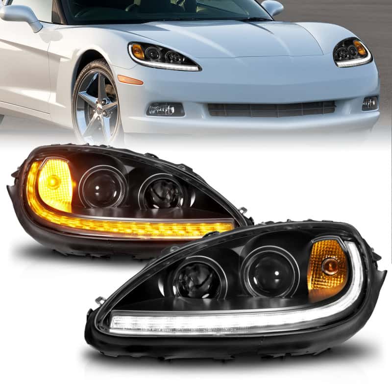 ANZO — ANZO 05-13 Chevrolet Corvette Projector Headlights w/switchback & Sequential LED - Black Amber
Head Light Set
HdLtSet - view 2