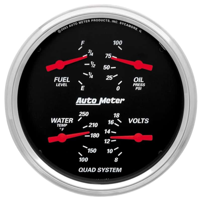AutoMeter — Autometer Designer Black 5in Quad Gauge - Fuel Level / Oil Pressure / Water Temperature / Voltmeter
GA 5" QUAD 240-33 DB - view 2