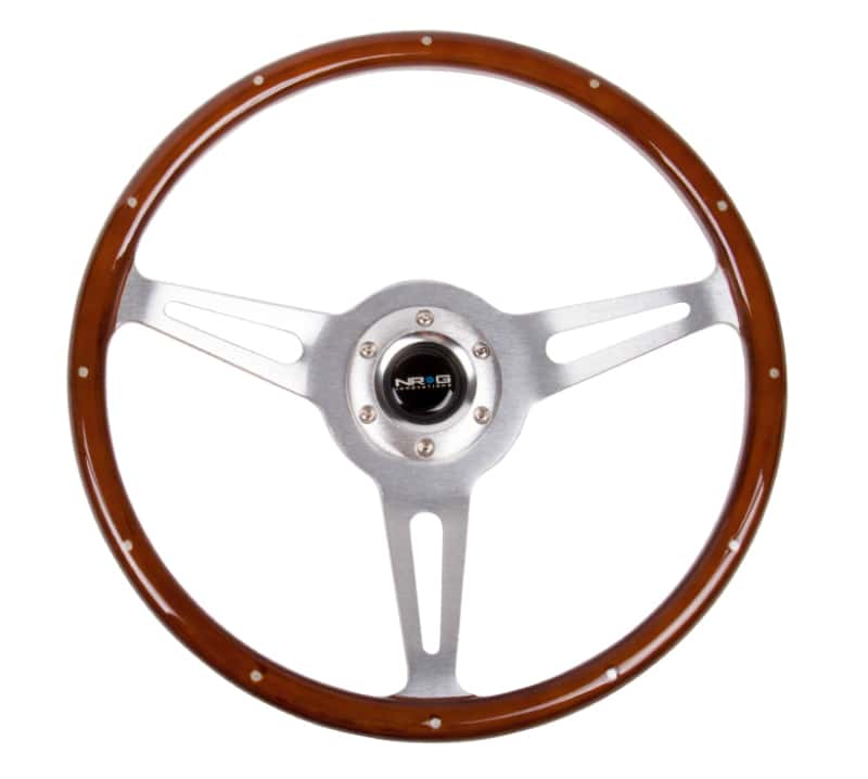 NRG — NRG Classic Wood Grain Steering Wheel (365mm) Wood w/Metal Inserts & Brushed Alum. 3-Spoke Center - view 4