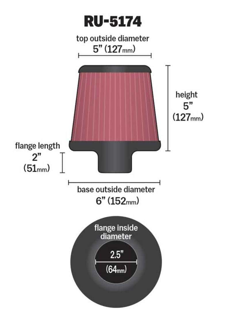 K&N Engineering — K&N Universal Rubber Filter-Round Tapered 2.5in Flange ID x 6in Base OD x 5in Top OD x 5in Height
Universal Clamp-On A
Clamp-on Air Filter - view 3