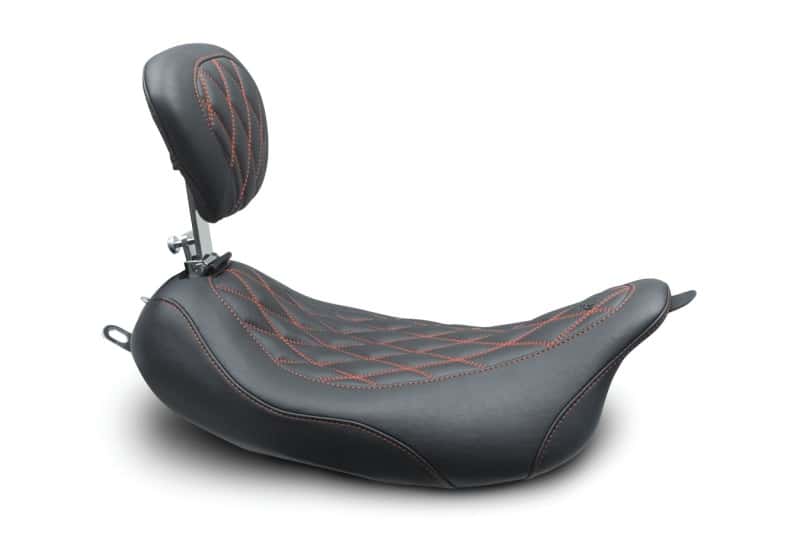 Mustang Motorcycle — Mustang 08-21 Harley Wide Tripper FL Touring Pass Seat w/ Dr Backrest, Red Diamond Stitch - Black - view 1