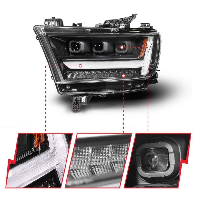 ANZO — ANZO 19-24 RAM 1500 (New Body/OE Halogen) Full LED Proj Headlights DRL/SeqSig Black - Driver Side - view 2
