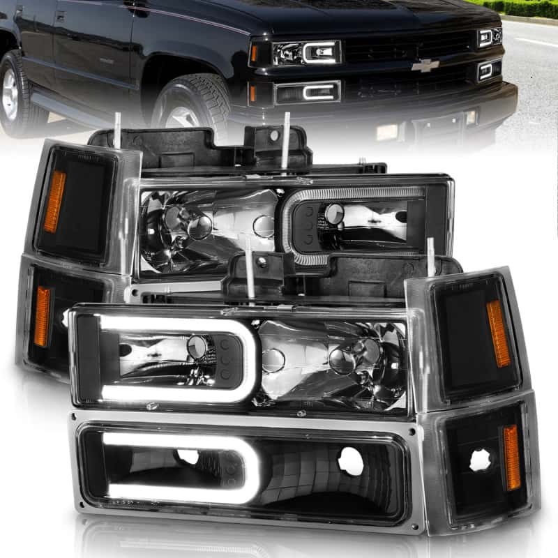 ANZO — ANZO 88-98 Chevrolet C1500 Crystal Headlights w/ Light Bar Black Housing w/ Signal Side Markers 8Pcs
Head Light Set
HdLtSet - view 2