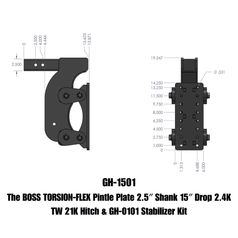 GEN-Y Hitch — Gen-Y The Boss Torsion-Flex Pintle Plate 2.5in Shank 15in Drop 21K Hitch w/GH-0100 Stabilizer Kit
Pintle Plate - view 2