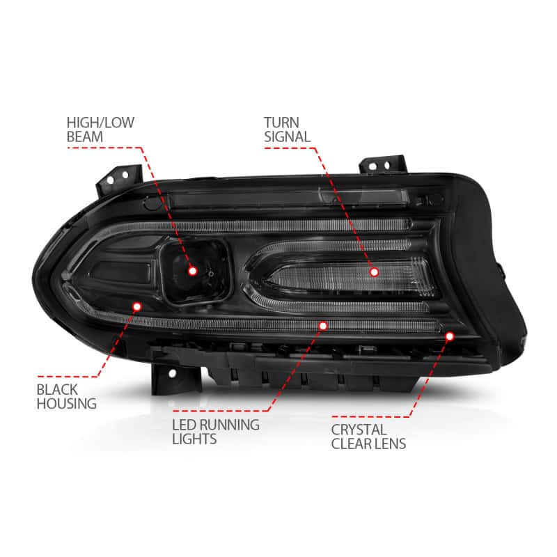 ANZO — ANZO 2015-2018 Dodge Charger Projector Headlights Plank Style Black
Head Light Set
HdLtSet - view 7
