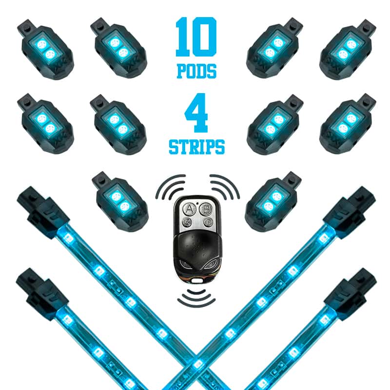 XKGLOW — XK Glow Strips Single Color XKGLOW LED Accent Light Motorcycle Kit Light Blue - 10xPod + 4x8In - view 2