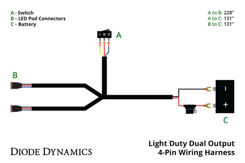 Diode Dynamics — Diode Dynamics Light Duty Dual Output 3-way 4-pin Wiring Harness - view 4