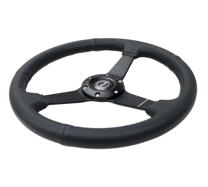 NRG — NRG Sport Steering Wheel (350mm / 1.5in Deep) Black Leather Black Stitch w/Matte Black Solid Spokes - view 3