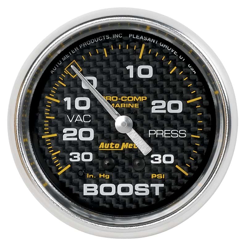 AutoMeter — Autometer Marine Carbon Fiber Gauge 2-5/8in Mechanical Vacuum/Boost Gauge 30INHG-30PSI
GA 2.6" BST 30 M MCF - view 1