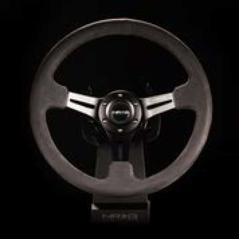 NRG — NRG Reinforced Steering Wheel (350mm / 3in. Deep) Black Leather w/ Alcantara Stitching - view 3