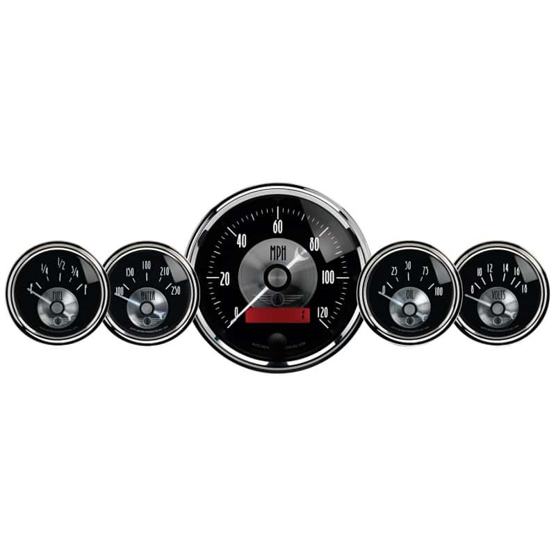 AutoMeter — AutoMeter Gauge Kit 5 Pc 3-3/8in. & 2-1/16in. Elec Speedo W/Lcd Odo Prestige Blk. Diamond - view 2