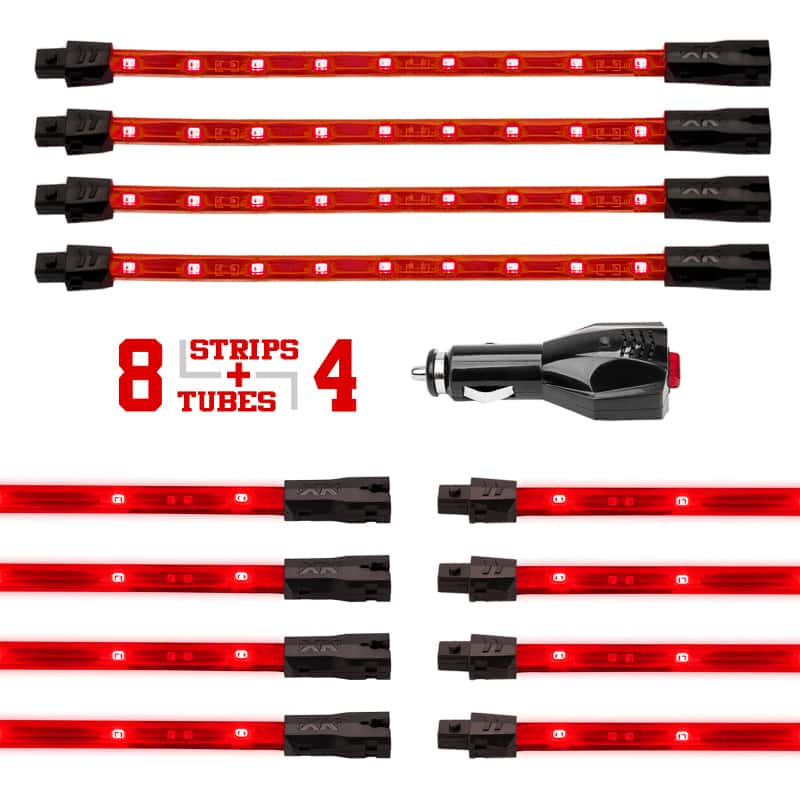 XKGLOW — XK Glow Single Color XKGLOW UnderglowLED Accent Light Car/Truck Kit Red - 8x24In Tube + 4x8In Strip - view 2