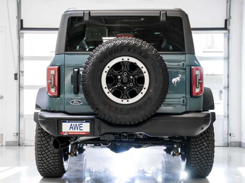 AWE Tuning — AWE Tuning 2021+ Ford Bronco 0FG Single Rear Exit Exhaust w/Diamond Black Tip & Bash Guard
0FG Catback - view 4