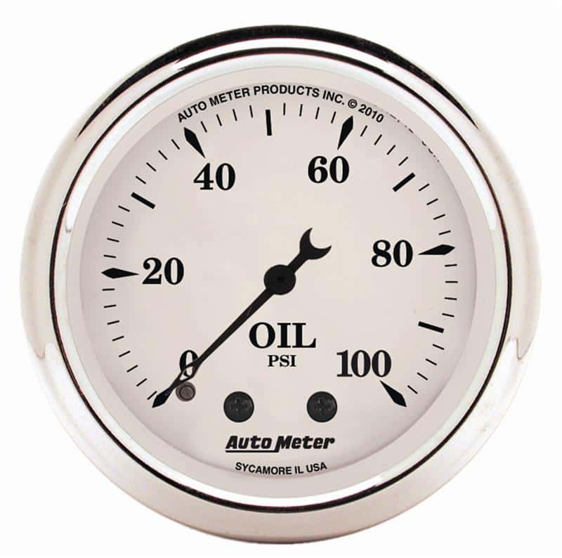 AutoMeter — AutoMeter Gauge Oil Press 2-1/16in. 100PSI Mech Old Tyme White
2" OIL PRESS, 0-100 - view 1
