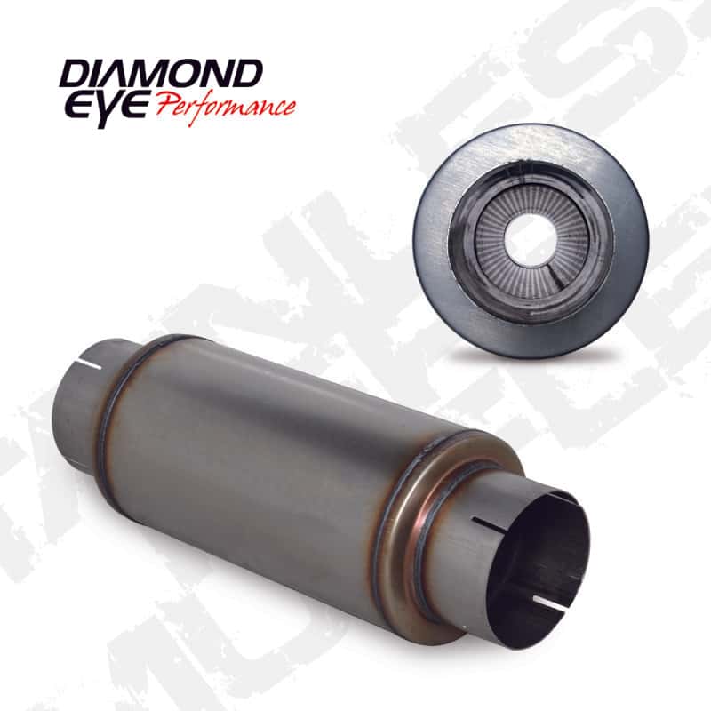 Diamond Eye Performance — Diamond Eye MFLR 5inID SGL IN/SGL OUT 7inDIA X 14in BODY 20in LENGTH PERF SLOTTED ENDS 409 SS
MUFFLER 5in. - view 1