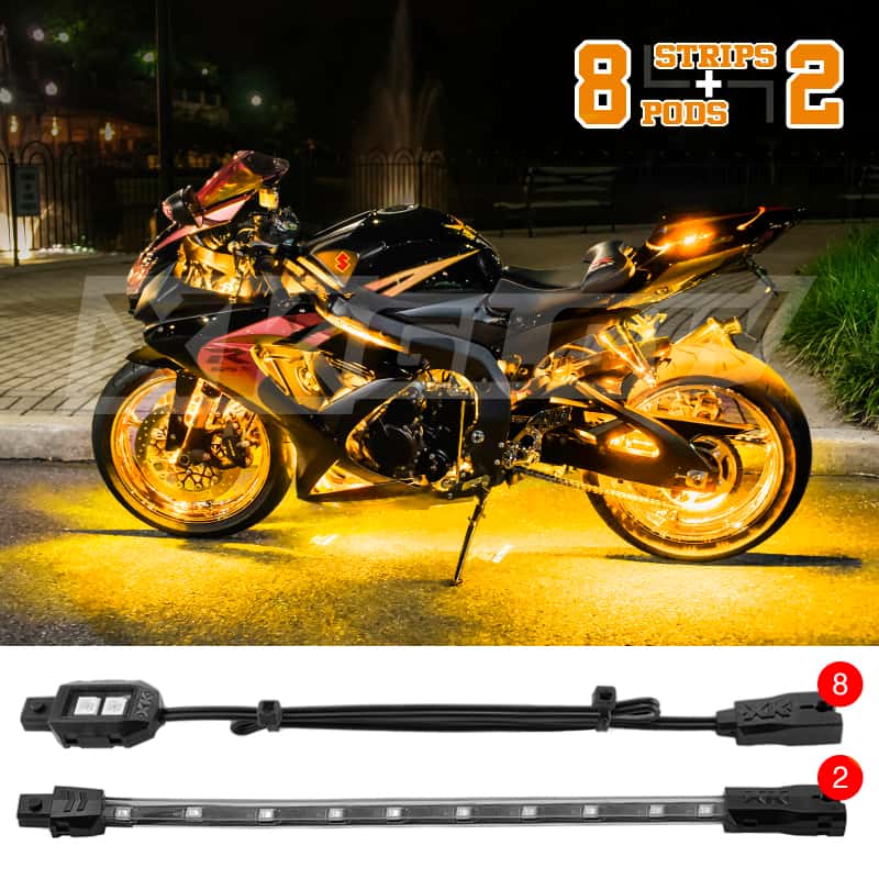 XKGLOW — XK Glow Strips Single Color XKGLOW LED Accent Light Motorcycle Kit Amber - 8xPod + 2x8In - view 1
