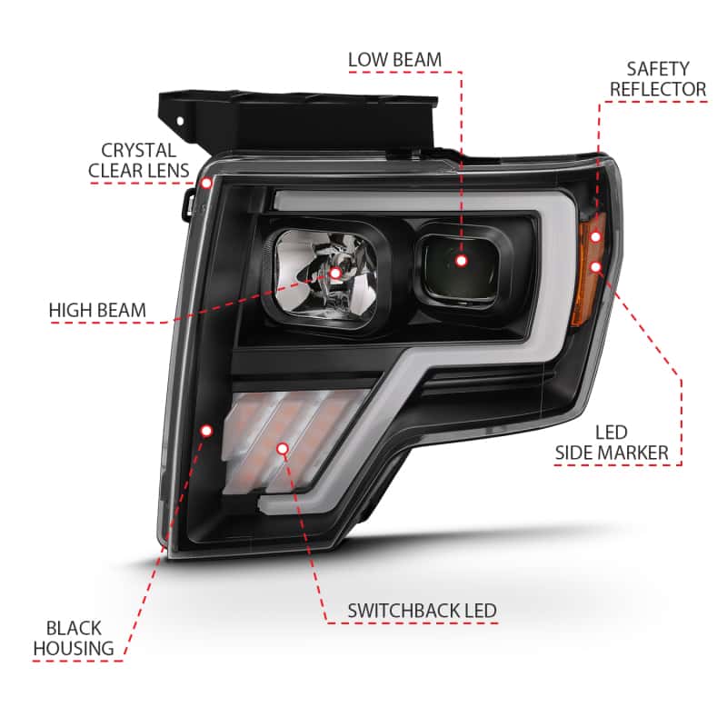 ANZO — ANZO 2009-2013 Ford F-150 Projector Light Bar G4 Switchback Headlights Black Amber
Head Light Set - view 11