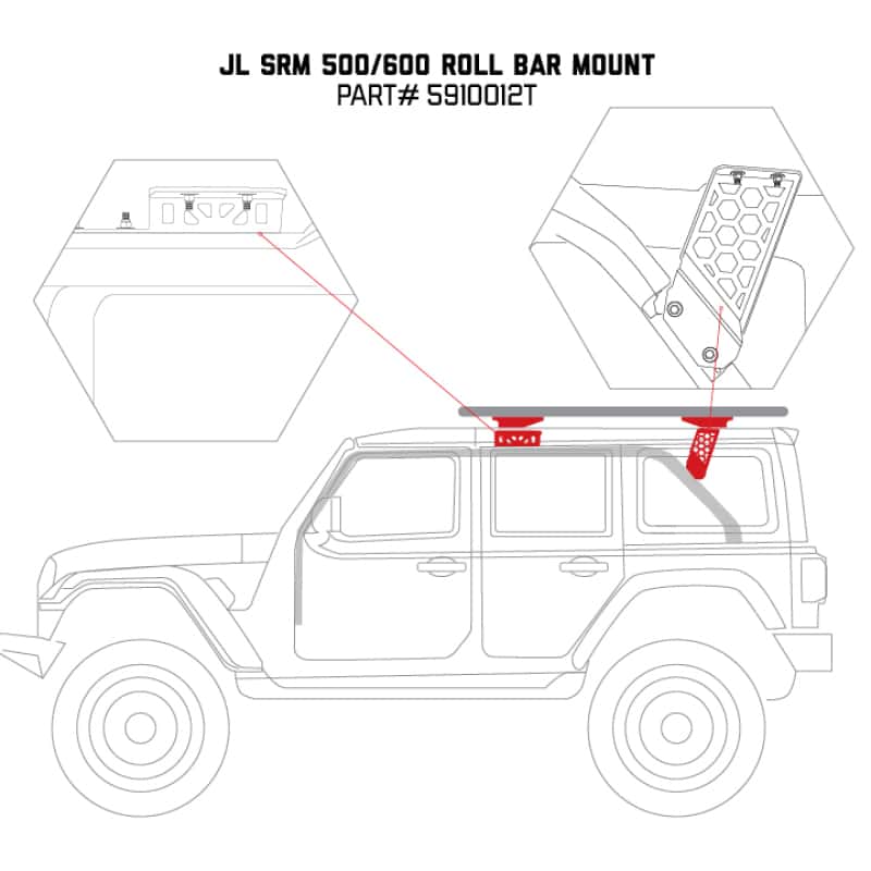 Go Rhino — Go Rhino 19-22 Jeep Wrangler JLU SRM Roll Bar Mount Kit - Tex. Blk
SRM Mount Kit - view 2