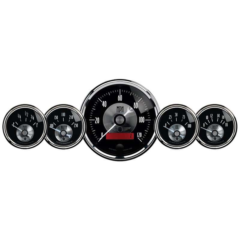 AutoMeter — AutoMeter Gauge Kit 5 Pc 3-3/8in. & 2-1/16in. Elec Speedo W/Lcd Odo Prestige Blk. Diamond - view 1